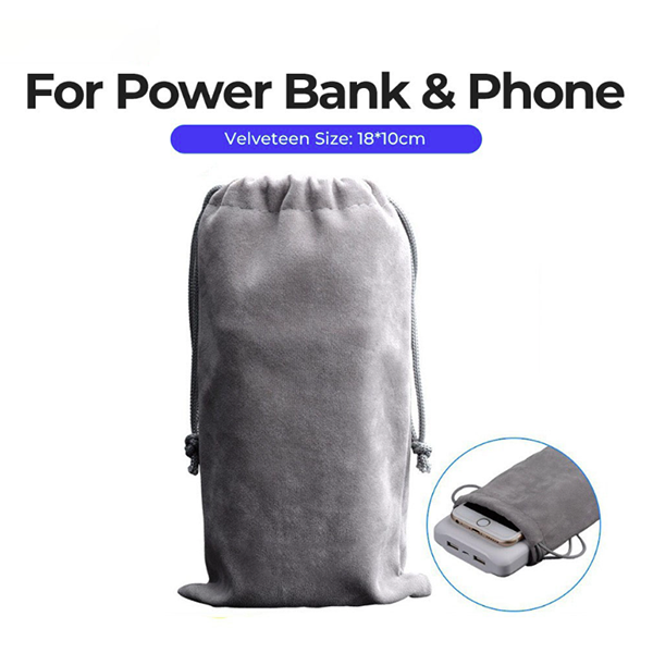 Vitas gray velveteen drawstring bag for power bank and phone VT181